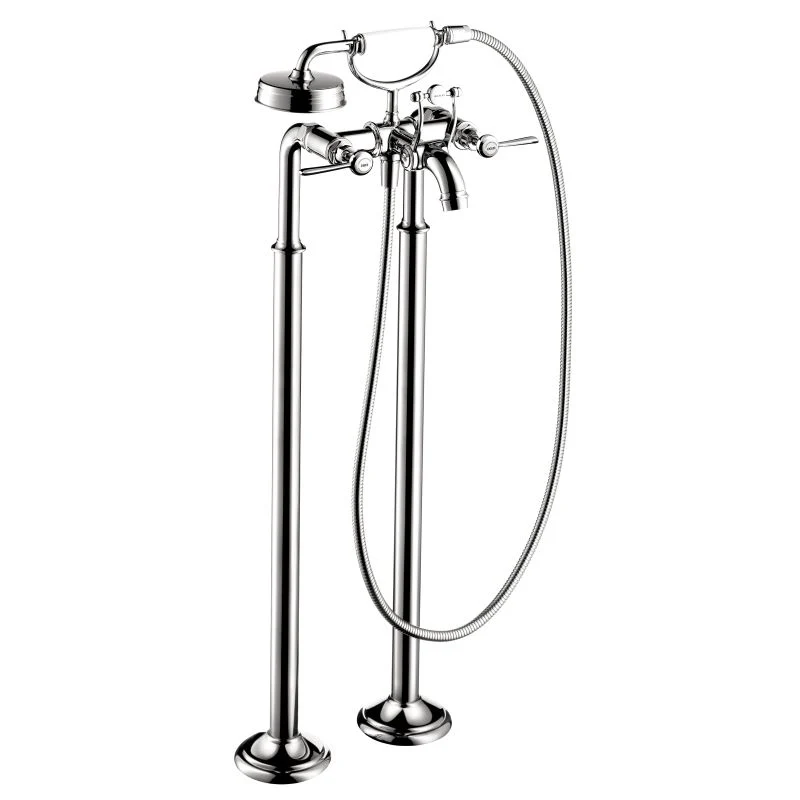 AXOR 16553001 Montreux Roman Tub Filler Faucet Freestanding with Diverter Metal Lever Handles 5 Techniflex Hose and 2.5 GPM Single Function Hand Shower Less Valve in Chrome