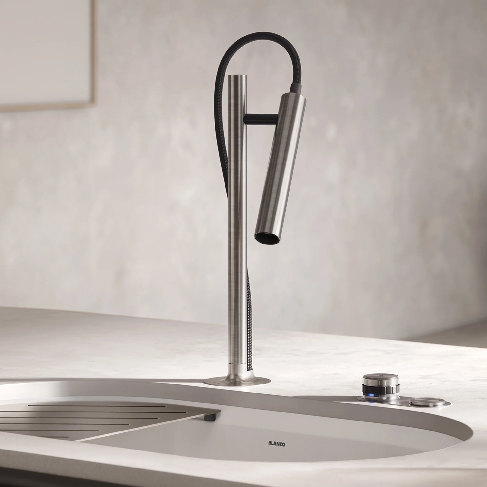 BLANCO Luneoo Pull-Down Dual-Spray Kitchen Faucet with Push Button Activation - Brushed Stainless Steel - Image 2