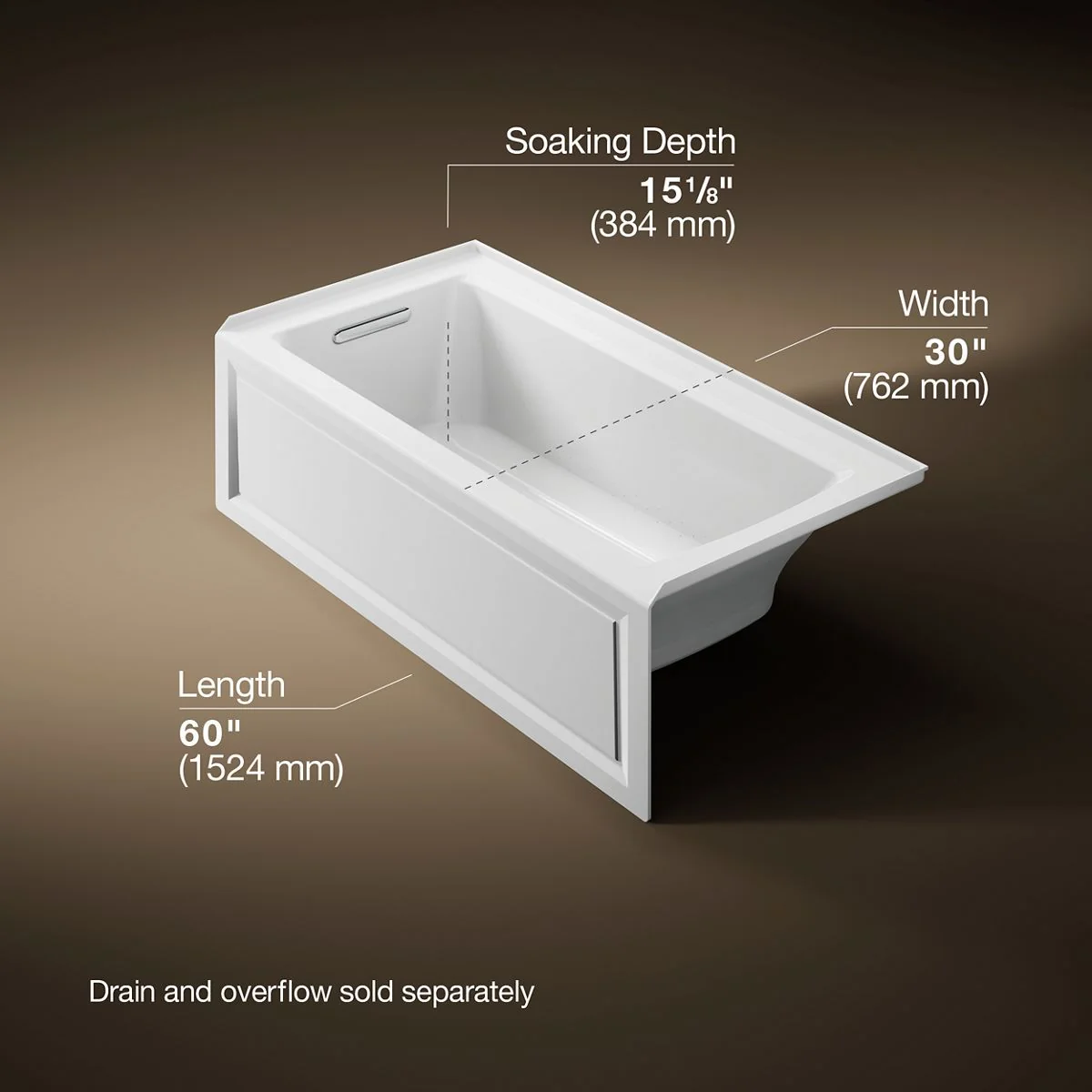 KOHLER K-1947-GHLA Archer 60" x 30" alcove Heated BubbleMassage air bath, left drain - Image 11