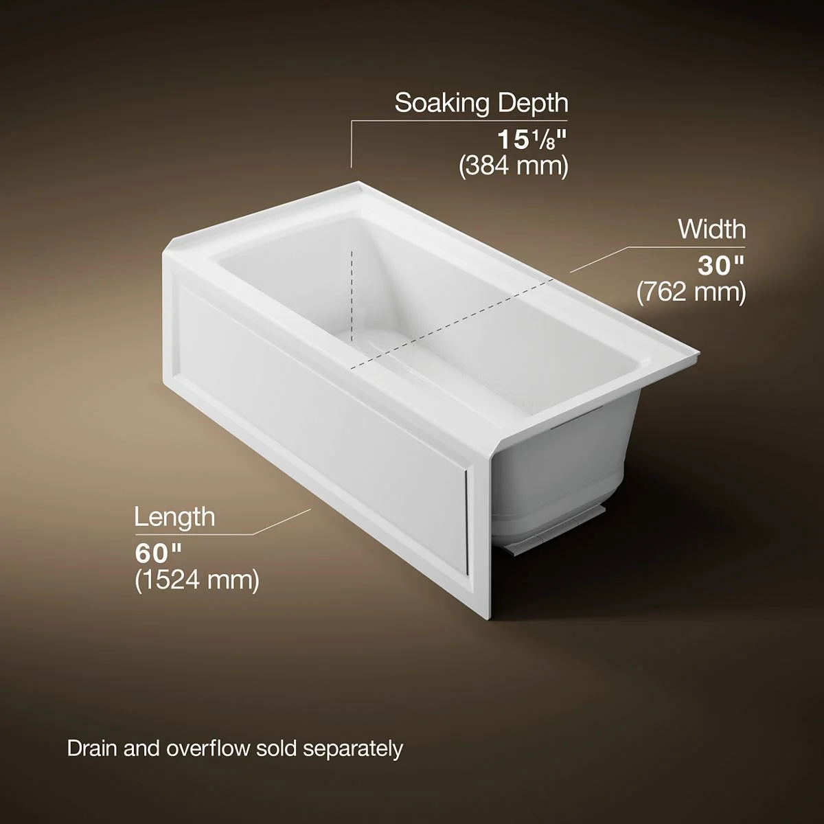 KOHLER K-1947-GHRA Archer 60" x 30" alcove Heated BubbleMassage air bath, right drain - Image 10