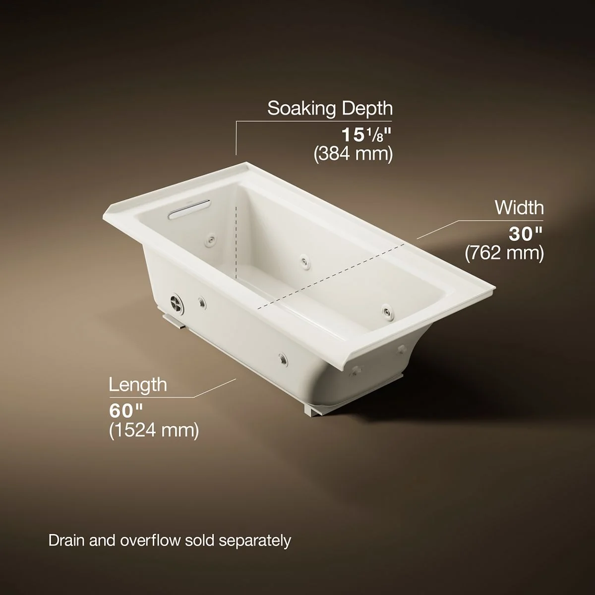 KOHLER K-1947-LH Archer 60" x 30" alcove heated whirlpool bath, left drain - Image 25