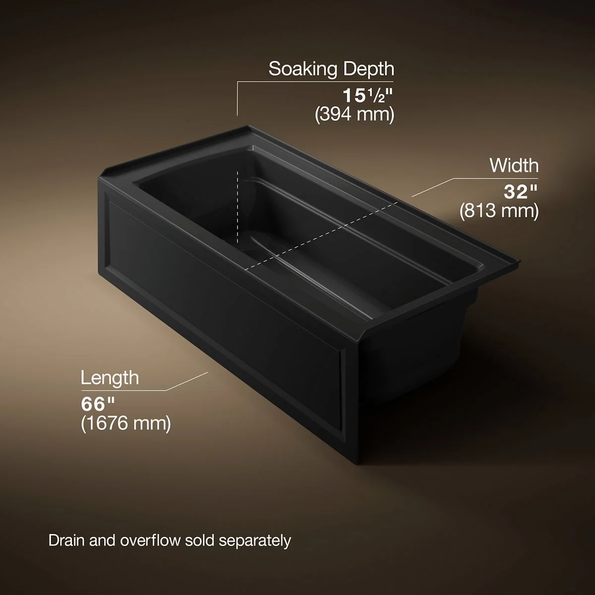 KOHLER K-1949-GHRA Archer 66" x 32" alcove Heated BubbleMassage air bath, right drain - Image 15