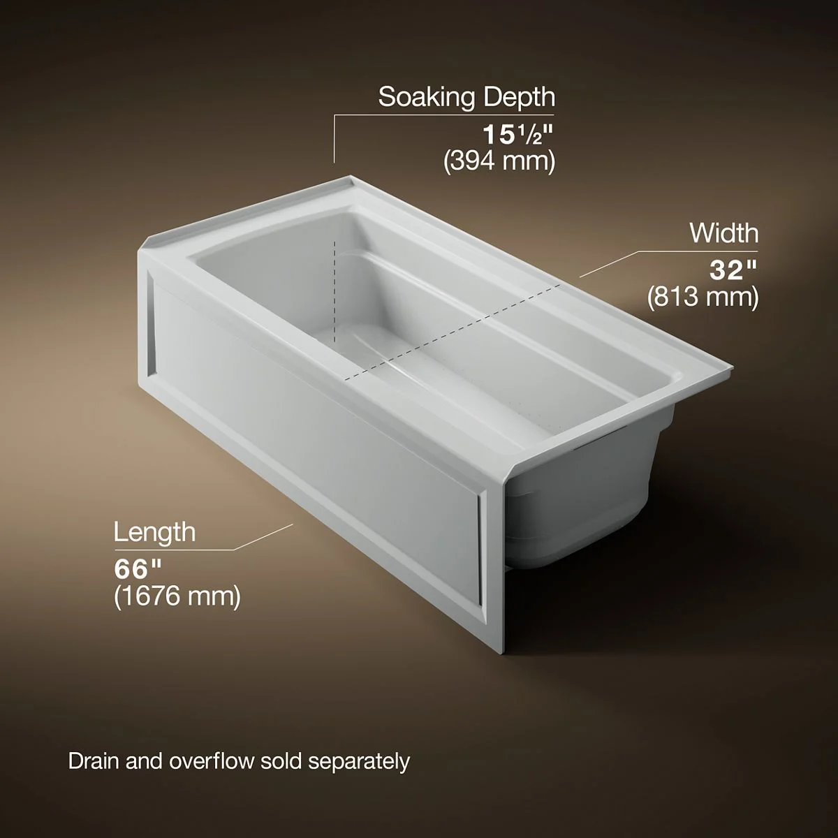 KOHLER K-1949-GHRA Archer 66" x 32" alcove Heated BubbleMassage air bath, right drain - Image 21
