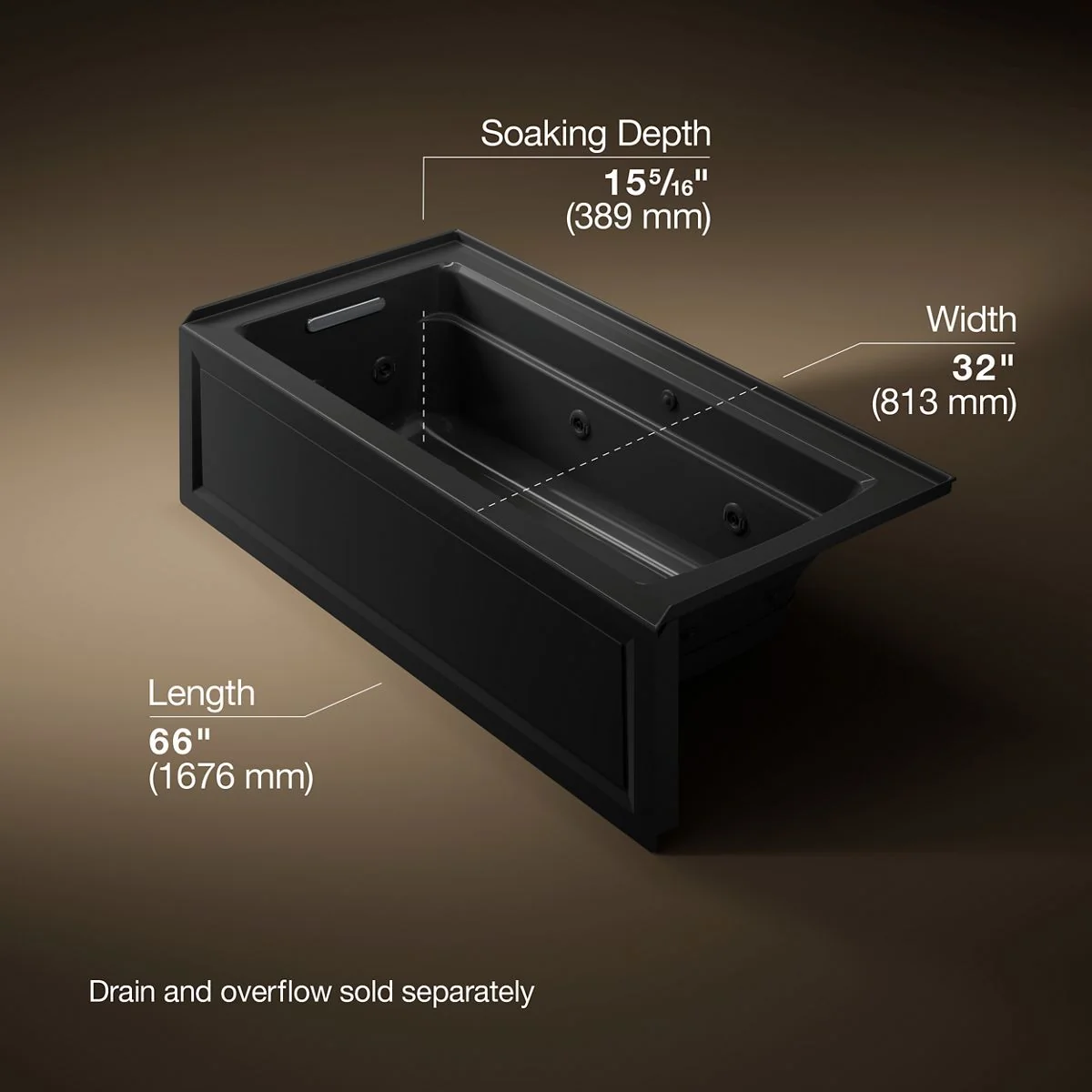 KOHLER K-1949-XGHLA Archer 66" x 32" alcove Heated BubbleMassage air bath and whirlpool, left drain - Image 15