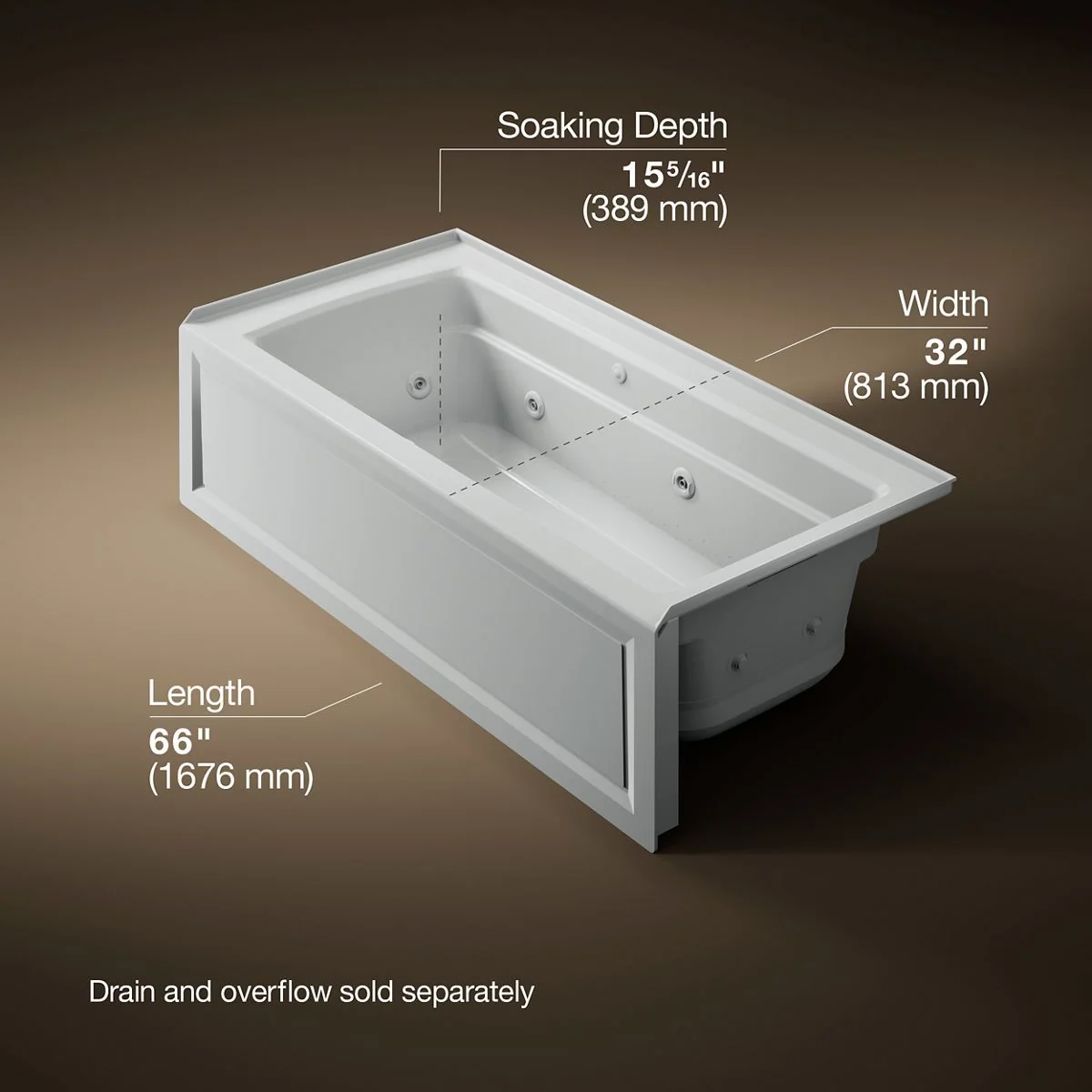 KOHLER K-1949-XGHRA Archer 66" x 32" alcove Heated BubbleMassage air bath and whirlpool, right drain - Image 21