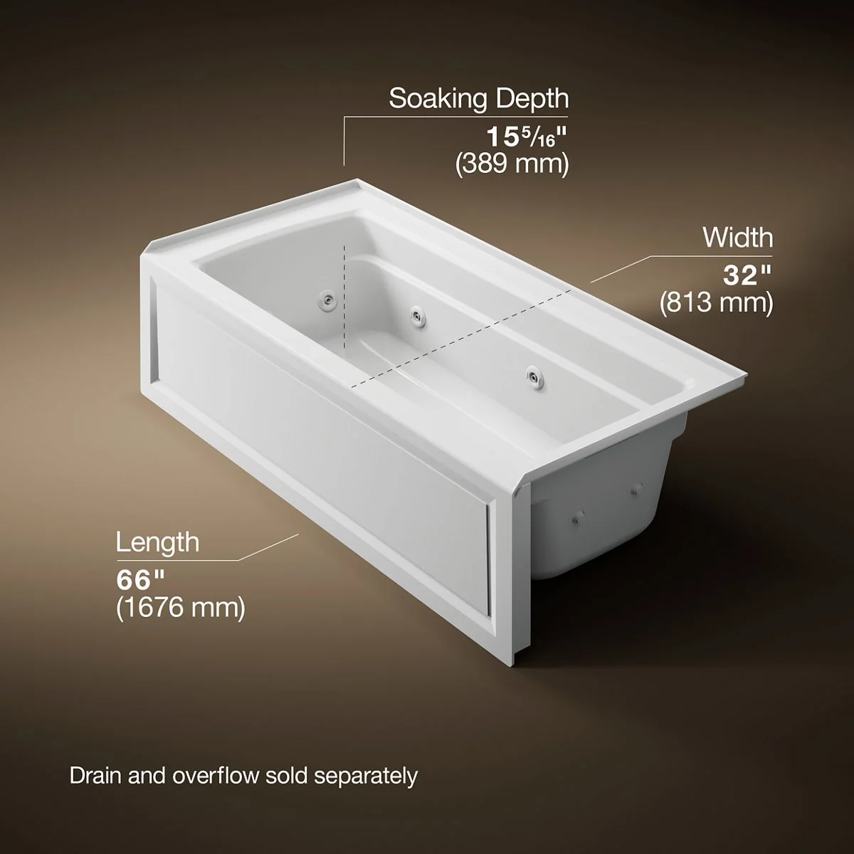 KOHLER K-1949-HRA Archer 66" x 32" alcove heated whirlpool, right drain - Image 11