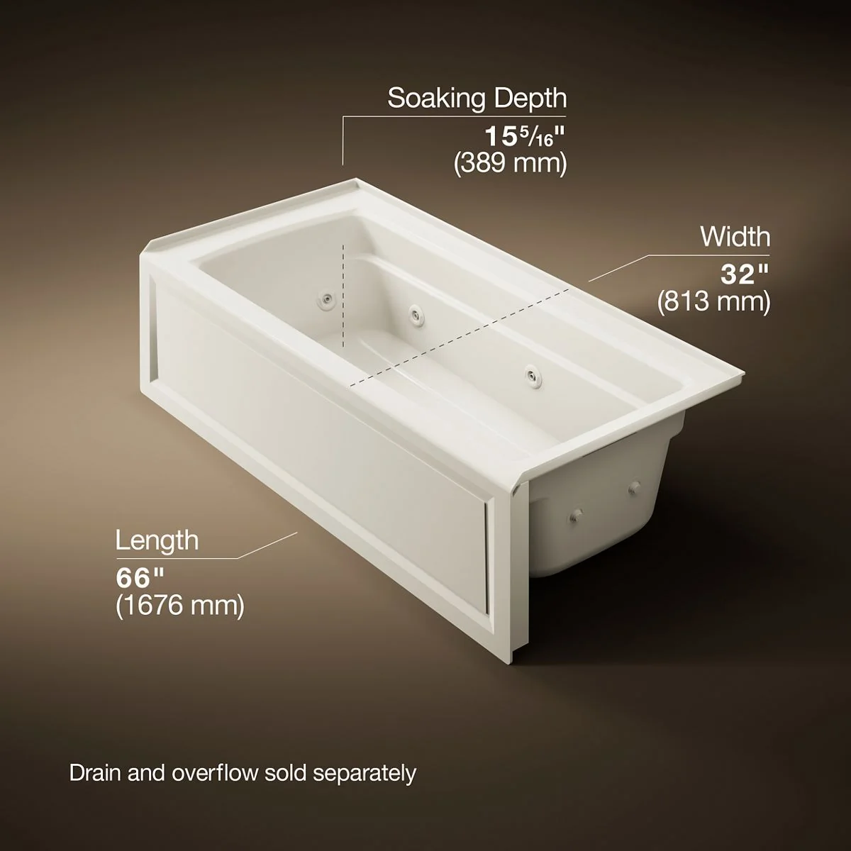 KOHLER K-1949-HRA Archer 66" x 32" alcove heated whirlpool, right drain - Image 26