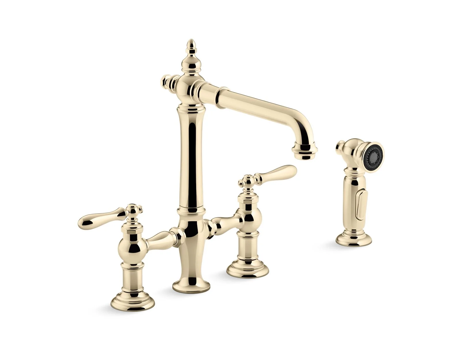 KOHLER K-76519-4 Artifacts Three-hole bridge kitchen sink faucet with side sprayer - Image 3