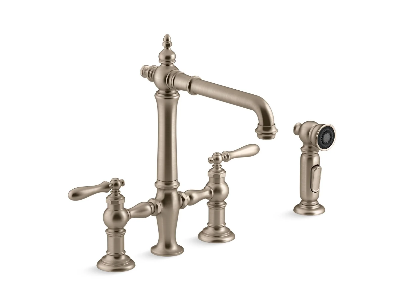 KOHLER K-76519-4 Artifacts Three-hole bridge kitchen sink faucet with side sprayer - Image 5