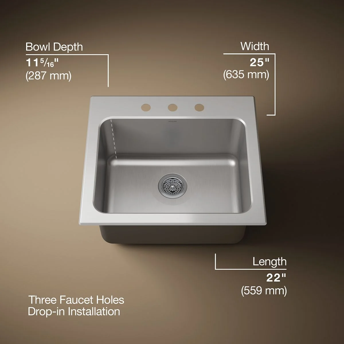 KOHLER K-5798-3 Ballad 25" top-mount single-bowl utility sink - Image 6