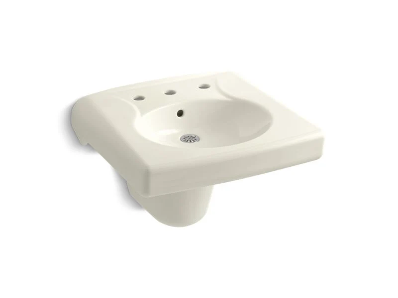 KOHLER K-1999-8 Brenham Wall-mount or concealed carrier arm mount commercial bathroom sink with widespread faucet holes and shroud - Image 2