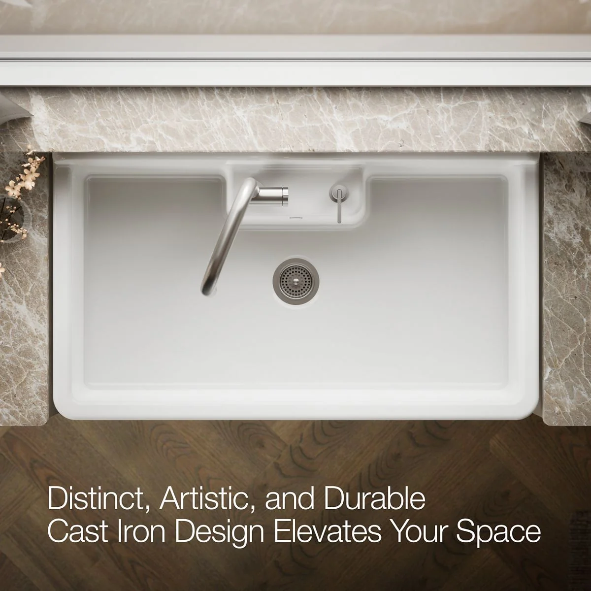 KOHLER K-21103-2HW Farmstead 45" top-/wall-mount single-bowl workstation farmhouse kitchen sink - Image 4
