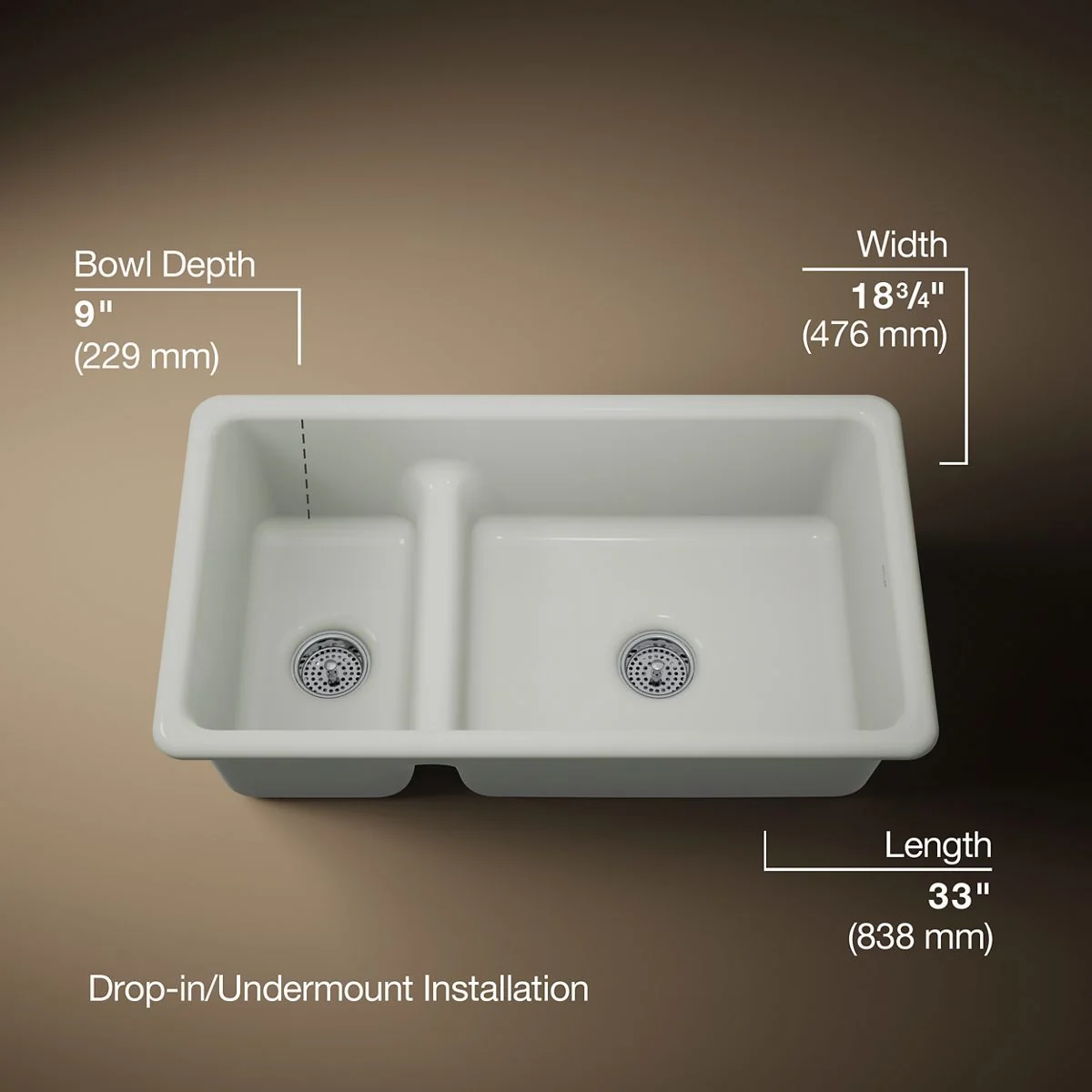 KOHLER K-6625 Iron/Tones Smart Divide 33" top-/undermount double-bowl kitchen sink - Image 52