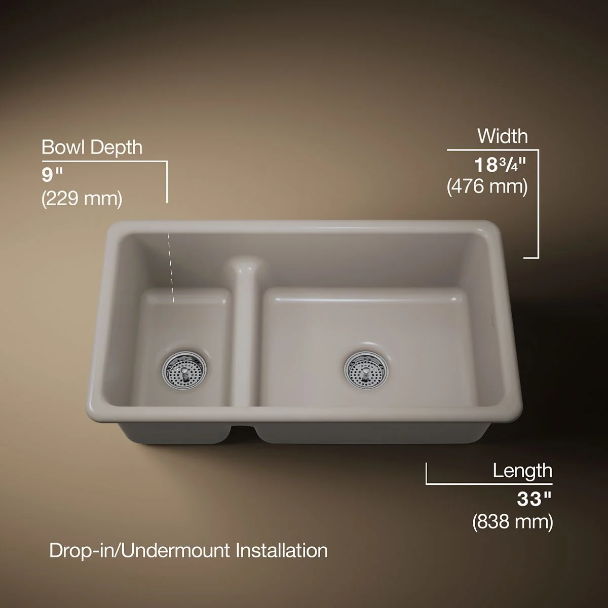 KOHLER K-6625 Iron/Tones Smart Divide 33" top-/undermount double-bowl kitchen sink - Image 62