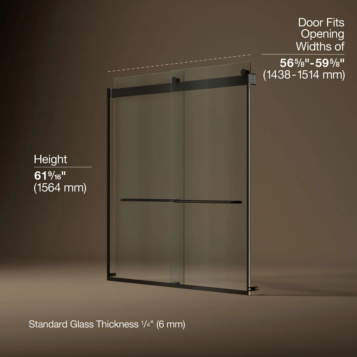 KOHLER K-706004-L Levity Sliding bath door, 62" H x 56-5/8 - 59-5/8" W, with 1/4" thick Crystal Clear glass - Image 21