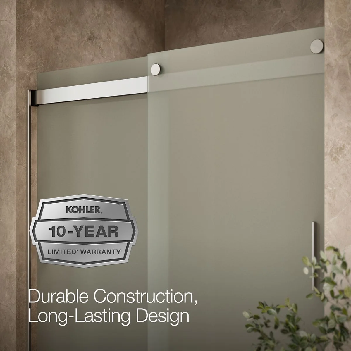 KOHLER K-706009-D3 Levity Sliding shower door, 74" H x 56-5/8 - 59-5/8" W, with 1/4" thick Frosted glass and blade handles - Image 23