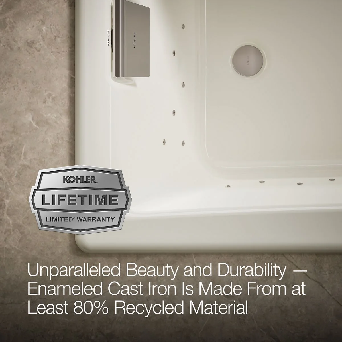KOHLER K-852-GH96 Tea-for-Two 60" x 32" drop-in Heated BubbleMassage air bath - Image 6