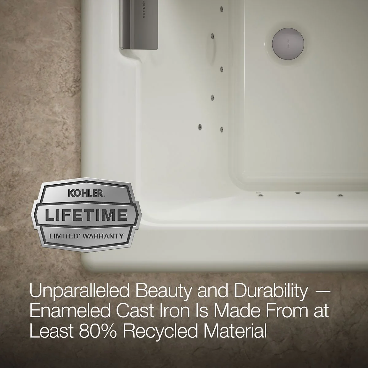 KOHLER K-856-GHCP Tea-for-Two 66" x 36" drop-in Heated BubbleMassage air bath - Image 24