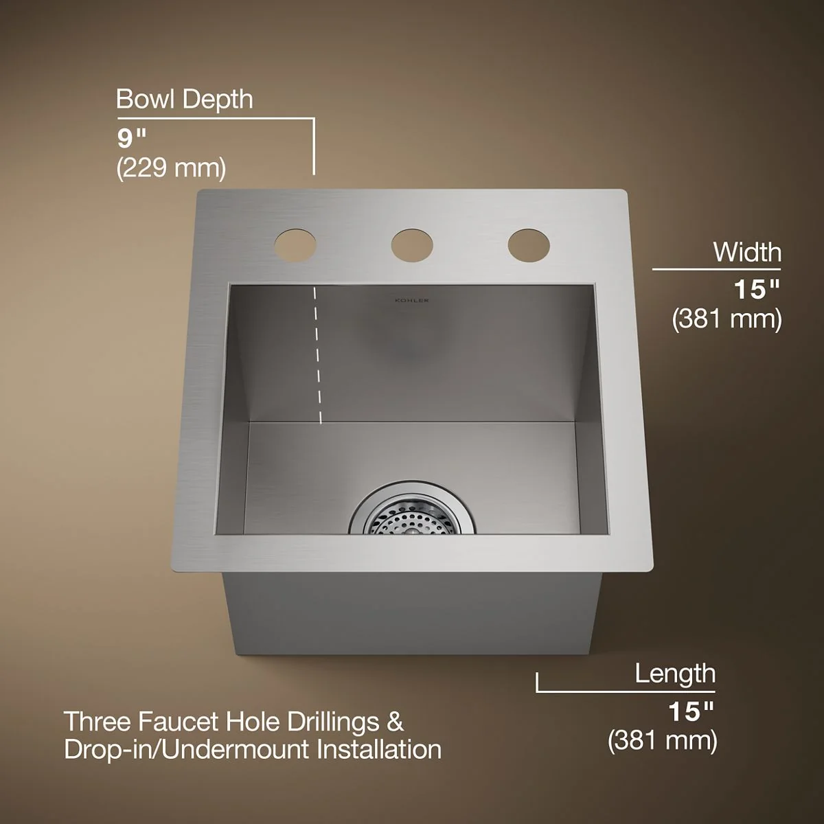 KOHLER K-3840-3 Vault 15" top-/undermount bar sink - Image 6