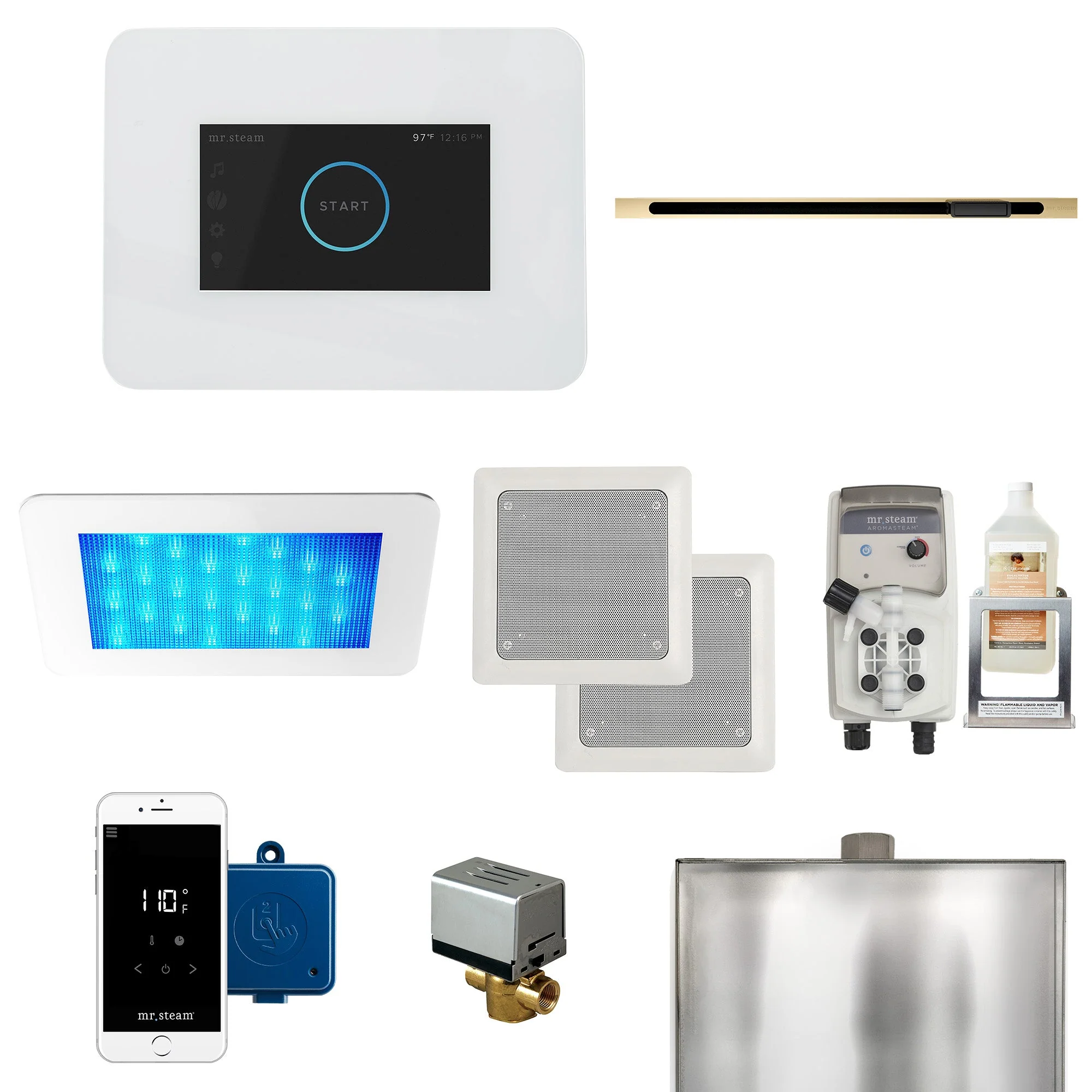 mr. steam I3DRMLBK-SB iDream® Linear Satin Brass Steam Generator Control Kit / Package in Black - Image 5