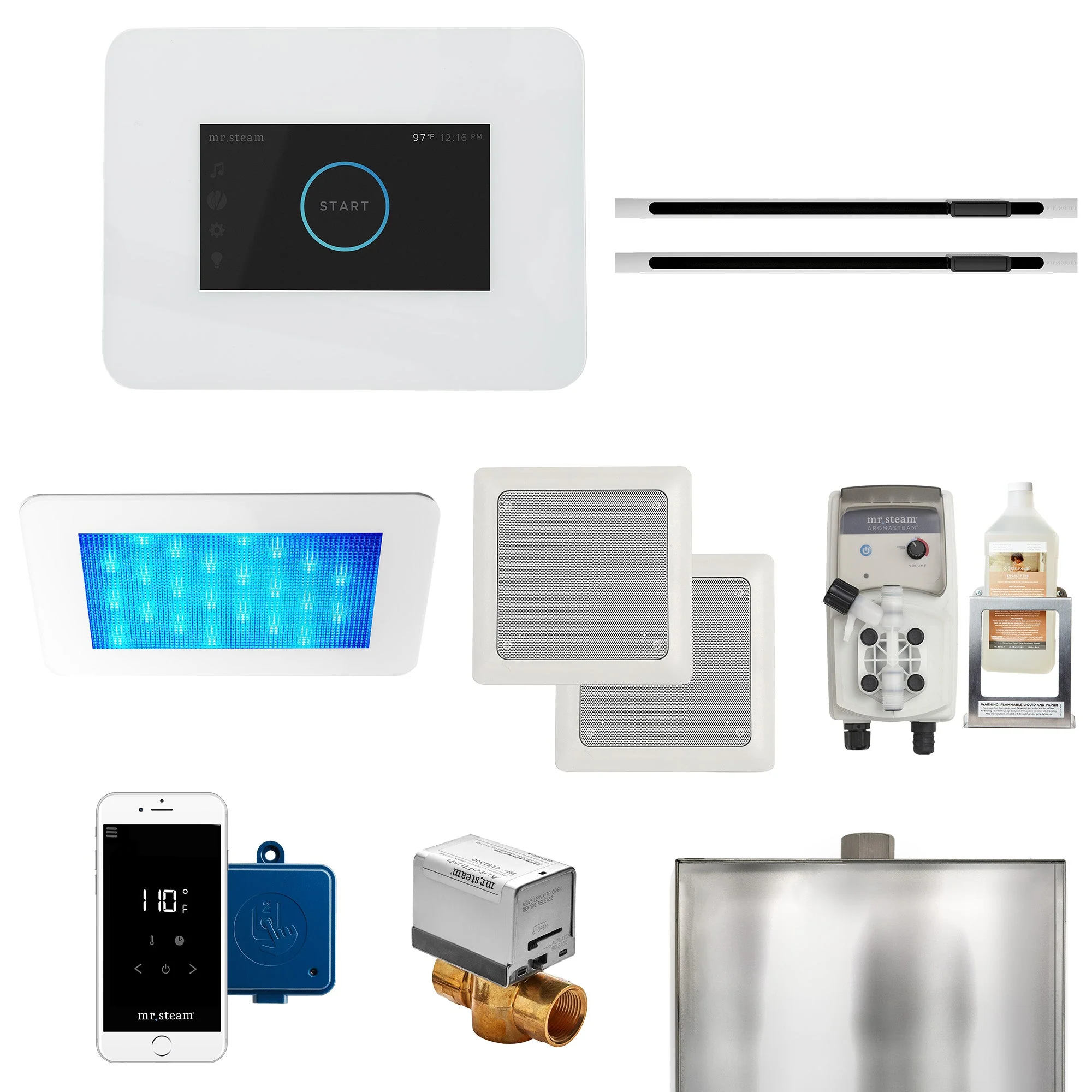 mr. steam I3DRMLXBK-SB iDream® Max Linear Satin Brass Steam Generator Control Kit / Package in Black - Image 6